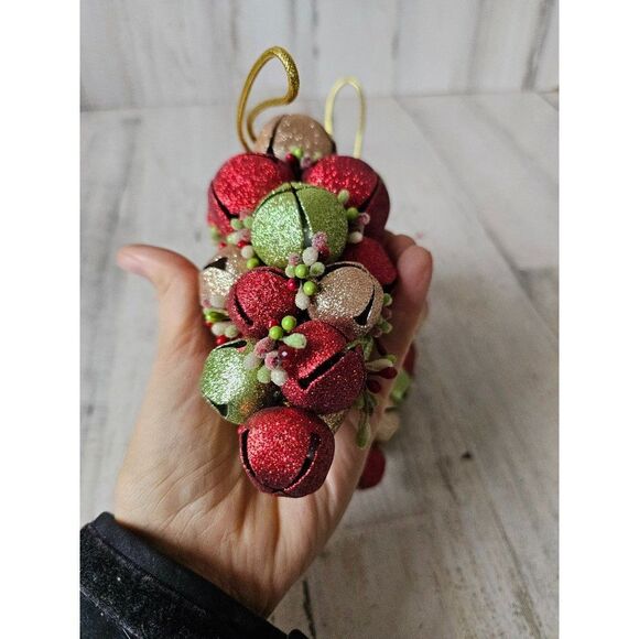 Large bell glitter red green sparkle unique decor ornament Xmas tree - Picture 7 of 7